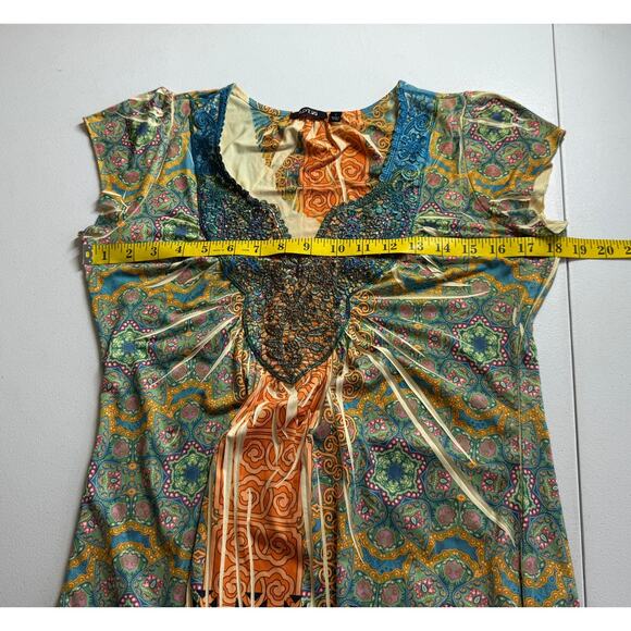 Apt 9 Women’s Paisley Boho Print Short Sleeve Top Small Poly Spandex - Picture 4 of 11